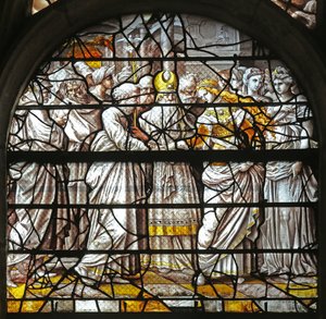 Ventana w10 que representa el Matrimonio Místico de la Virgen, diseños de Durero
