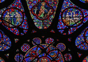 Ventana w115 que representa a Dios el Creador: escenas de Adán y Eva de French School