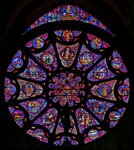 Ventana w115 que representa la Creación (parcialmente moderna) (rosetón - interno) de French School