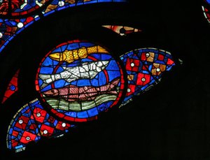 Ventana w115 que representa la Creación de los peces de French School