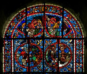 Ángeles llevan almas al Paraíso; panel fragmentario - ¿un obispo? el seno de Abraham de French School