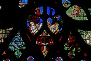 Ventana w120 que representa escenas del Juicio Final de French School