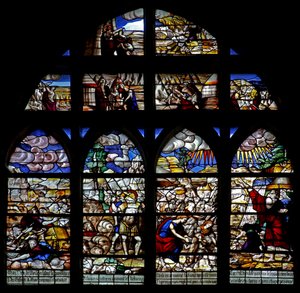 Escenas de la historia de Moisés; cruce del Mar Rojo; recogida de maná de French School