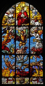 Ventana w12 que representa a San Miguel y los ángeles rebeldes de French School
