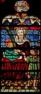 Ventana w132 que representa a Santa Ana, María y Cristo