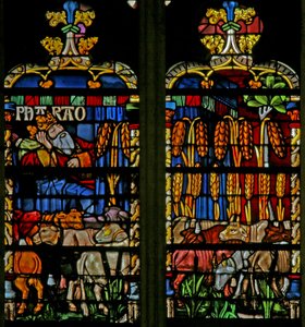 Ventana w134 que representa una escena de la historia de José: el faraón sueña con los años de abundancia de French School