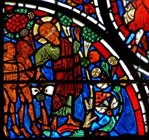 Ventana w13 Dios advierte a Adán y Eva sobre el Árbol del Conocimiento de French School