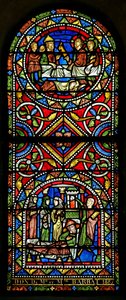 Ventana w13 que representa donada a la iglesia en el siglo XIX, estos dos paneles datan de principios del siglo XIII y son los vidrios más antiguos de Chalons de French School