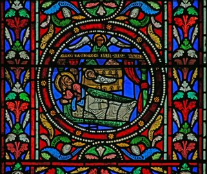 Ventana que representa la Natividad de French School