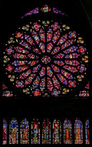 Ventana w141 que representa la Muerte de la Virgen María de French School