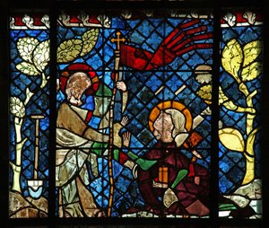 Ventana w14 que representa una escena de la Resurrección: Noli Me Tangere