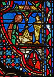 Ventana w14 El Arca de la Alianza en el templo de Dagón (y el ídolo) I Sam V 2 de French School