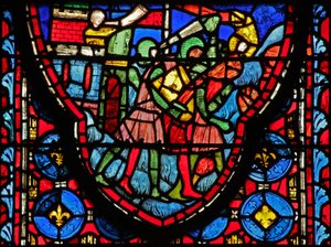 Ventana w15 Reliquias Sagradas: Creso, rey de los persas, devasta Jerusalén de French School