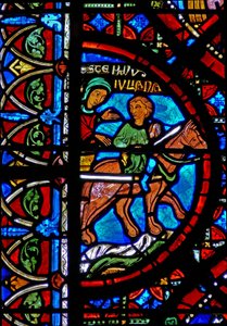 Ventana w15 que representa la historia de las reliquias de San Esteban: las reliquias son llevadas a Constantinopla de French School