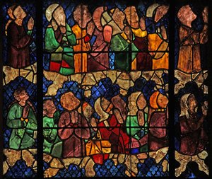 Ventana w16 que representa una escena del Juicio Final: los Elegidos de French School