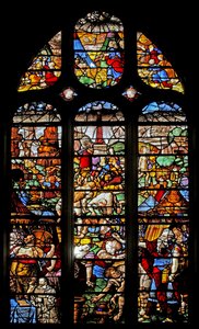 Ventana que representa a los israelitas recogiendo el maná