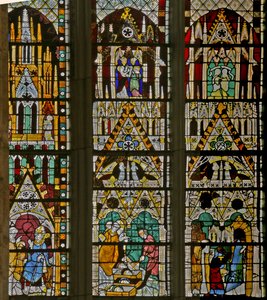 Ventana w17 que representa escenas de la vida de San Esteban y la historia de sus reliquias de French School