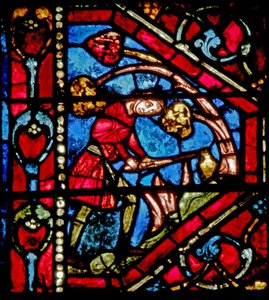 Ventana w19 que representa la historia del Arca de Noé: Noé planta la vid de French School