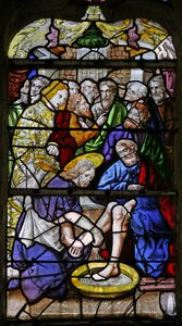 Ventana w1 que representa a Cristo lavando los pies de Sus discípulos de French School