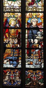 Ventana w1 que representa a San Miguel y San Guillaume con donantes de Montmorency de French School