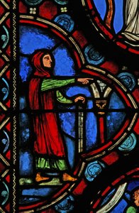 Ventana w1 que representa una escena de la vida de San Martín de French School