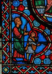 Ventana w1 que representa una escena de la vida de San Martín de French School