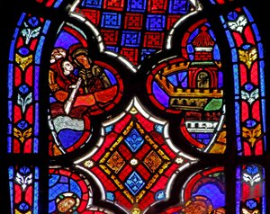 Ventana w1 que representa una escena de la vida de Santa María Magdalena - la santa viaja a Marsella