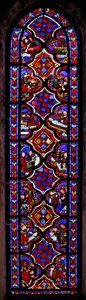 Ventana w1 que representa una escena de la vida de Santa María Magdalena con escenas de la historia de María y Marta de French School