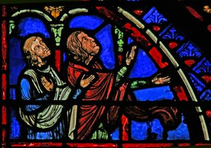 Ventana w1 que representa a los espectadores de la escena de la ofrenda de Santa Ana y Joaquín siendo rechazada