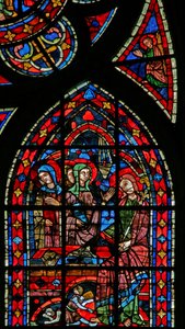 Ventana w200 que representa una escena de la Resurrección: las Santas Mujeres en el Sepulcro de French School