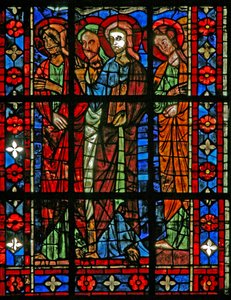 Ventana w201 que representa la Muerte de la Virgen María - los Apóstoles se reúnen