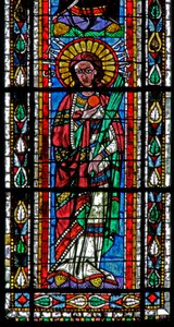 Ventana w202 que representa a Santa Bárbara de French School