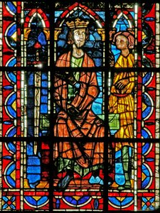 Ventana w202 que representa a San Juan con el Emperador Domiciano de French School