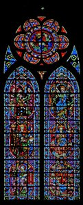 Ventana w203 que representa la Anunciación y la Infancia de Cristo