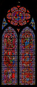 Ventana w203 que representa la Anunciación y la Infancia de Cristo