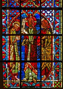 Ventana w204 que representa a San Pedro recibiendo la(s) llave(s) de Cristo en presencia de San Pablo de French School