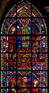 Ventana w204 que representa la crucifixión de San Pedro de French School
