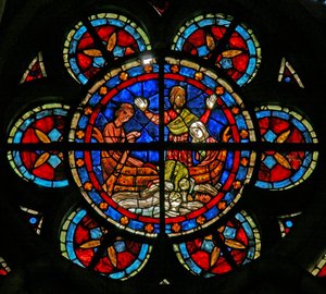 Escena de una leyenda de San Nicolás: el milagro del niño y la copa de French School