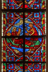 Ventana w207 que representa el nacimiento de Caín de French School