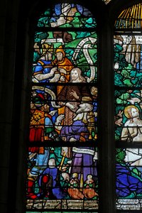 Ventana que representa a San Juan Bautista siendo interrogado de French School