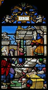 Ventana que representa una escena de la Vida de la Virgen María: la Presentación en el Templo de French School