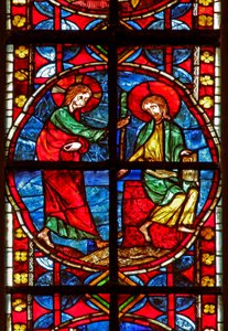 Ventana w210 que representa a Santiago con Cristo de French School