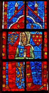 Ventana w210 que representa a una donante femenina - con armas de Chamaillart de French School