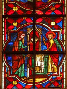 Zacarías, el padre de San Juan Bautista, visitado por un ángel en el templo de French School