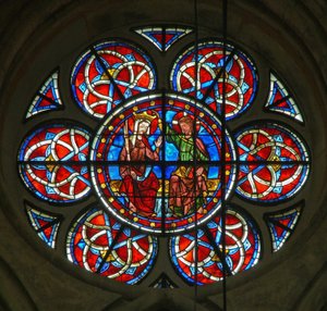 Ventana w216 que representa la Coronación de la Virgen de French School