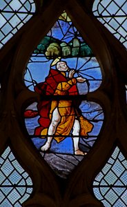 Ventana w21 que representa a Cristo haciendo que San Pedro camine sobre el agua (detalle) de French School
