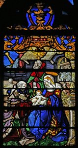 Ventana que representa la Adoración de los Magos de French School