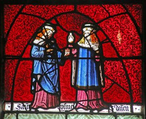 Ventana w22 que representa a San Cosme y San Damián de French School