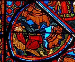 Ventana w24 que representa una escena de la historia de José: el Faraón sueña con los años de abundancia y escasez de French School