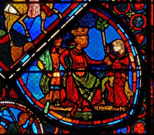 Ventana w24 que representa una escena de la historia de José: el Faraón sueña con los años de abundancia y escasez de French School